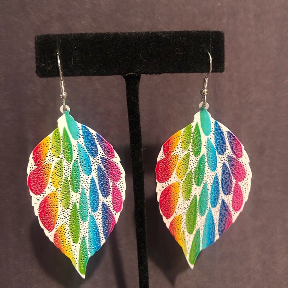 Buy2 get1 free, rainbow feather dangle earrings - Picture 4 of 5